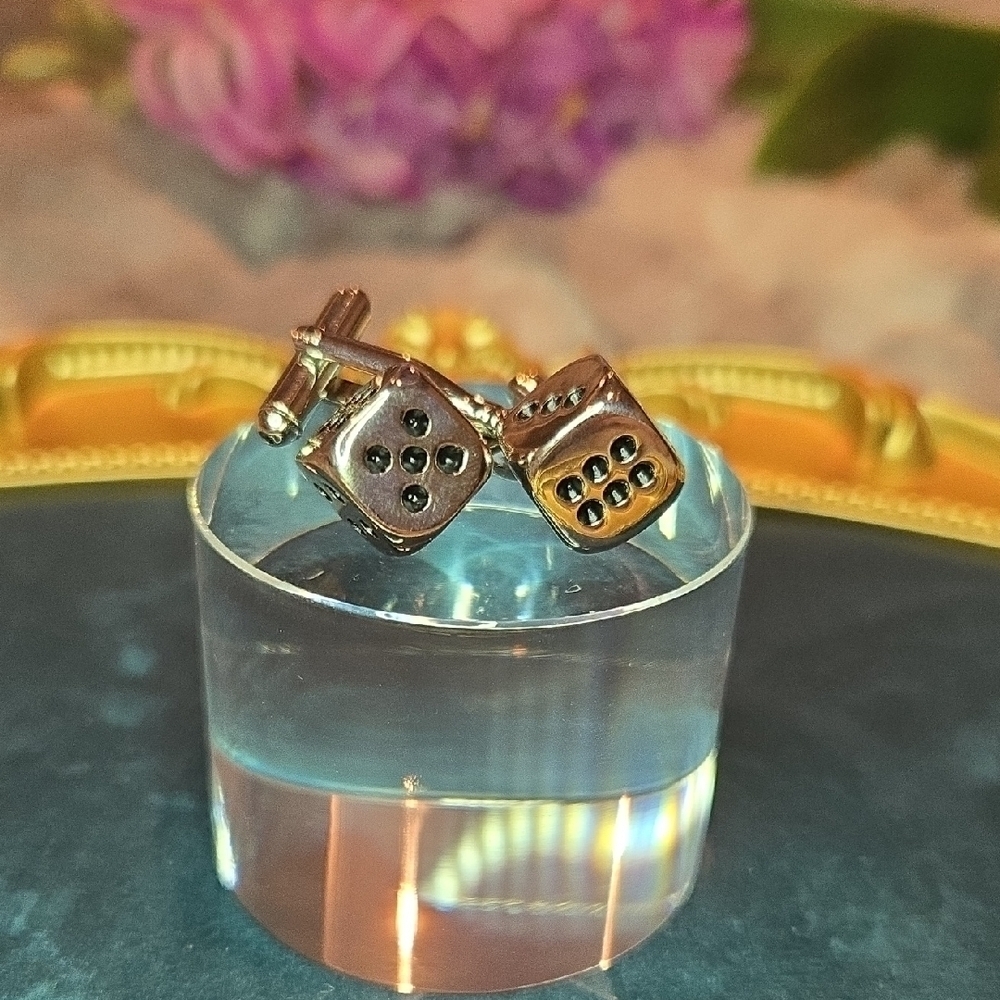 Silver and Black Modern Dice Stainless Steel Cuff Links Brand New
